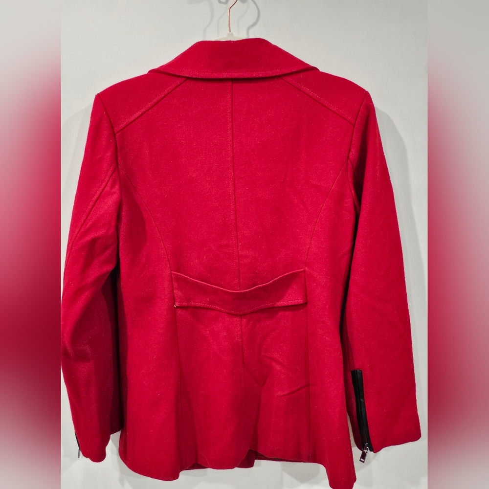 Black Rivet Red Pea Coat Jacket - Picture 5 of 8